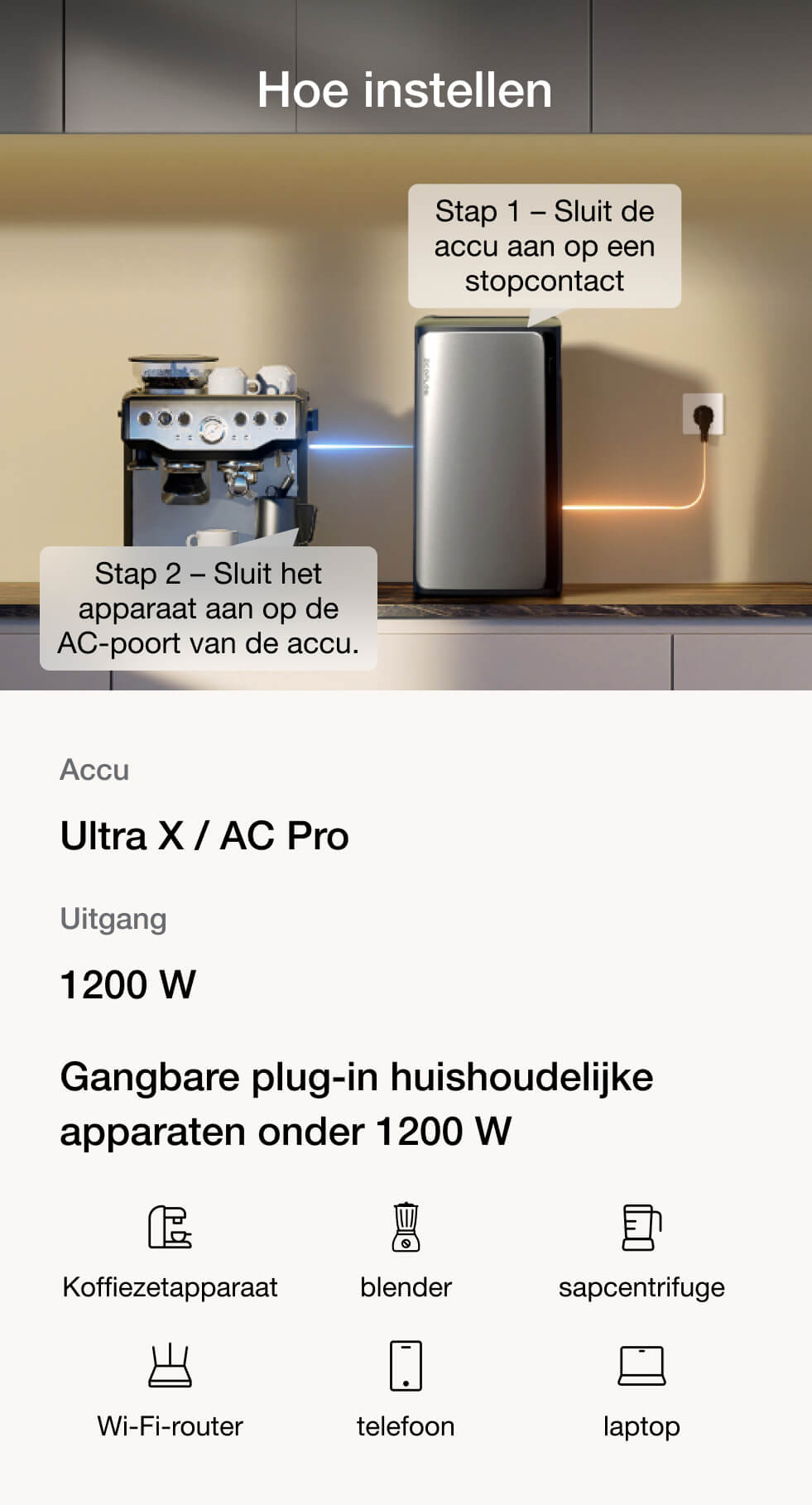 3 eenvoudige instellingen met AC-vermogen tot 2300 W om uw apparaten te gebruiken zoals u dat wilt