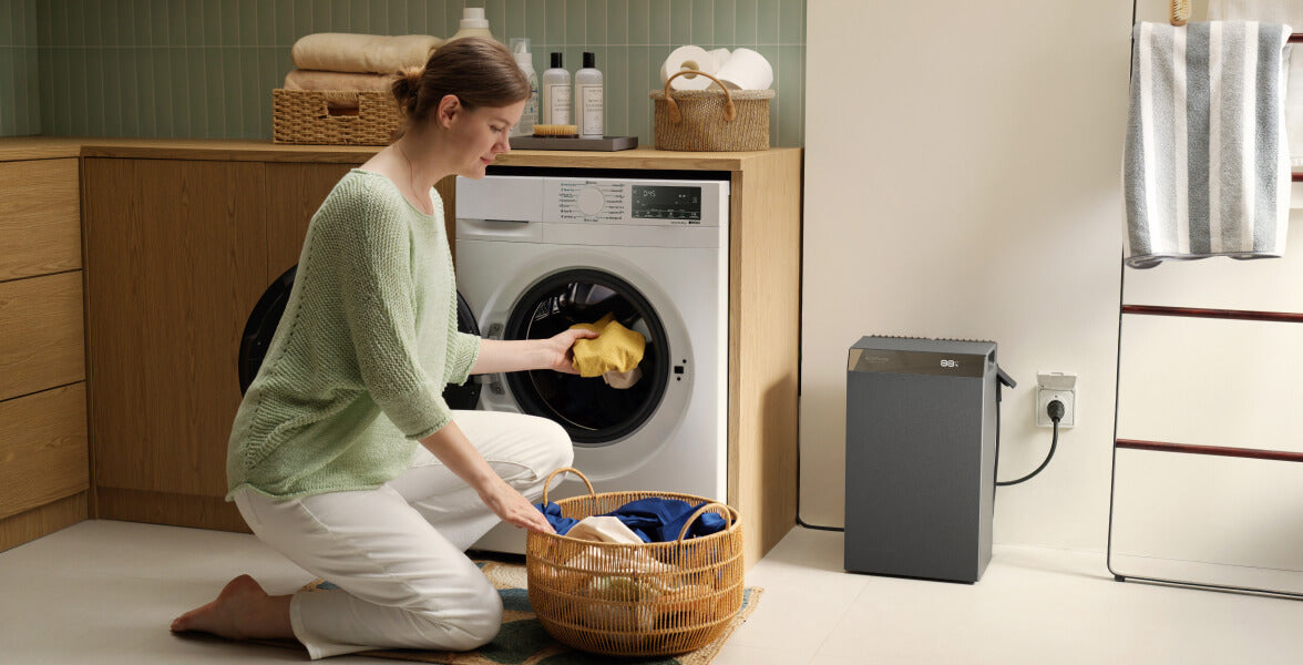 EcoFlow STREAM thuisbatterij in een wasruimte
